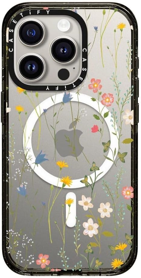 CASETiFY Impact iPhone 15 Pro Case [4X Military Grade Drop Tested / 8.2ft Drop Protection/Compatible with Magsafe] - Flower Prints - Dreamy Floral Pattern - Clear Black