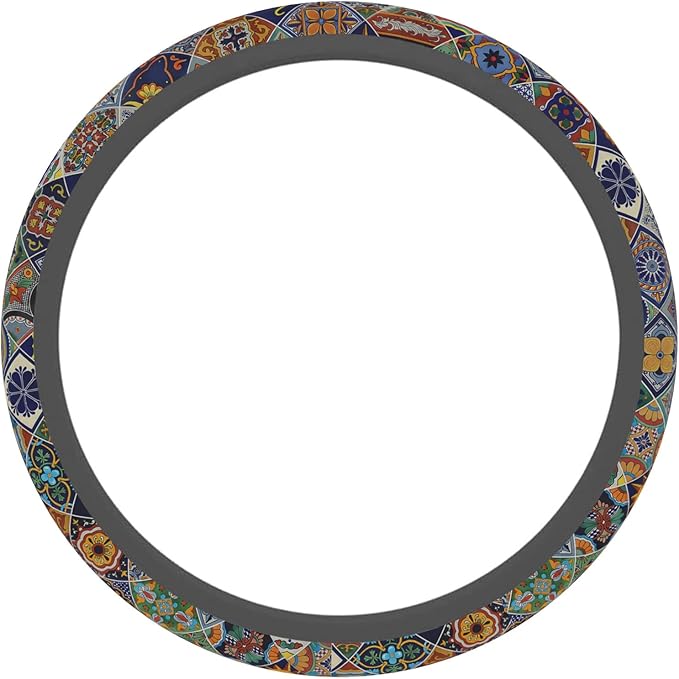 Car Steering Wheel Cover for Women Men, Non-Slip Mexican Talavera Tiles Steering Wheel Protector, Universal 14"-15" Fit for Cars, SUVs, Trucks (Mexican Talavera Tiles)