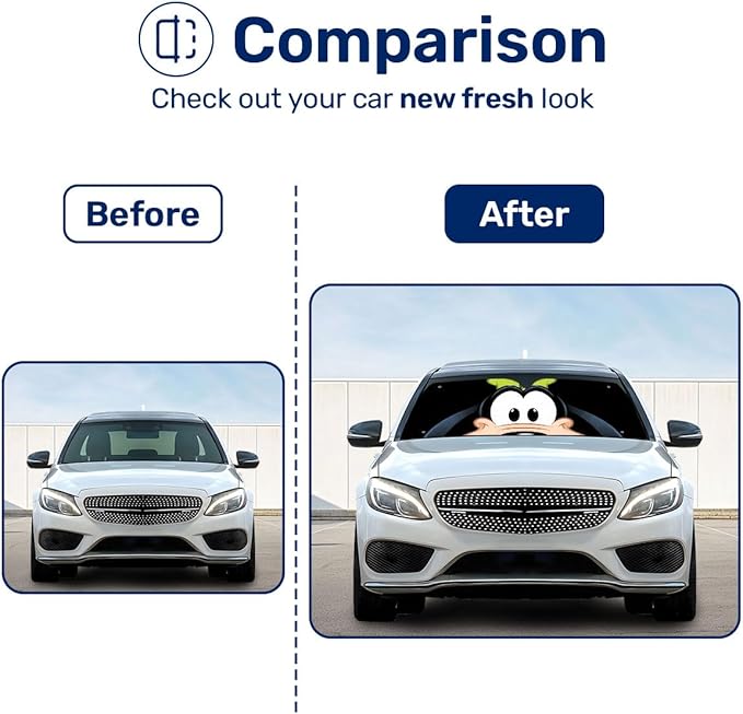 GENANY Cartoon Dog Windshield Sun Shade for Car SUV Truck (55x30 Inches), Front Window Visor for Windows, Protector Blocks UV