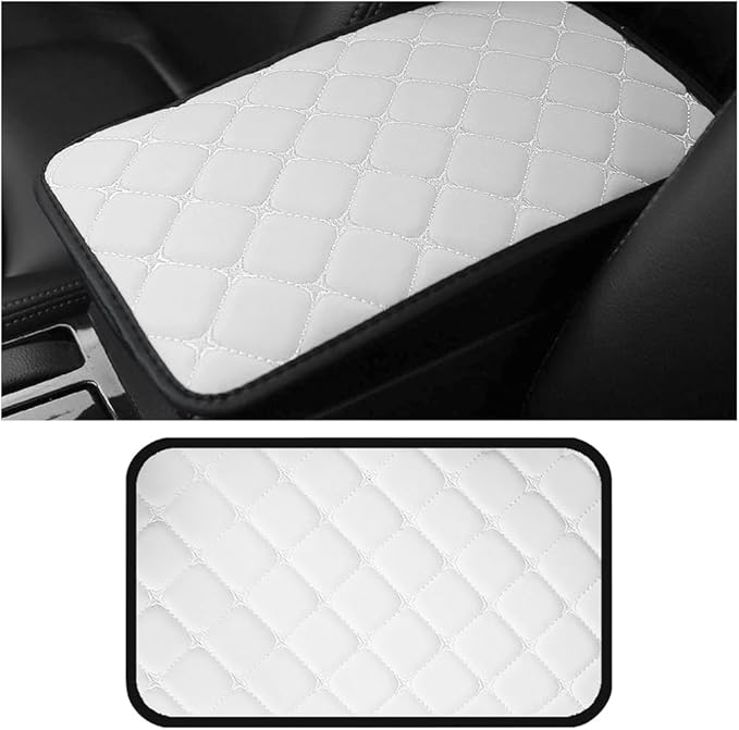 HZEL Car Center Console Cushion Pad, PU Leather Vehicle Armrest Protection Cover, Waterproof Automotive Interior Arm Rest Seat Box Mat Accessories, Universal for SUV, Sedan, Truck (White)