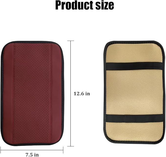Car Center Console Cover, PU Leather Vehicle Armrest Seat Box Cover Protector, Comfortable Automotive Interior Arm Rest Cushion Pad Accessories, Universal for SUV Sedan Truck (Wine Red)