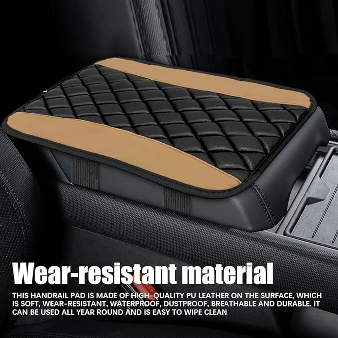Car Center Console Cushion Pad, Arm Rest Covers, 12.6"×7.5" Leather Waterproof Auto Armrest Seat Box Protector, Auto Comfortable Center Console Cover Universal for Most Vehicles (Beige)