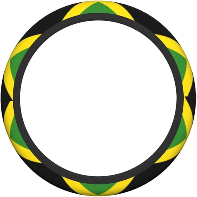 Car Steering Wheel Cover for Women Men, Non-Slip Jamaica Jamaicans Flag Car Accessory, Universal 14"-15" Fit for Cars, SUVs, Trucks (Jamaican Flag)