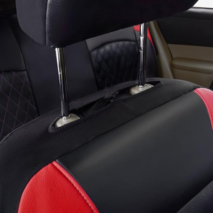 Deluxe Pu Luxury Leather Two Front Car Seat Covers, Waterproof Faux Leather Automotive Seat Covers Airbag Compatible Universal Fit for Most Sedans SUVs Vans (Black and Red)