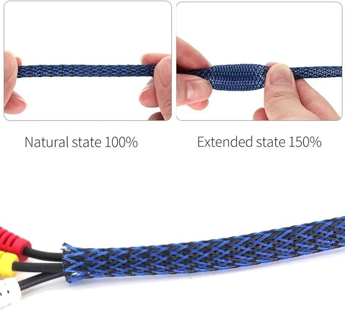 100ft - 1/2 Inch Cable Management Sleeve Protector,Wire Loom PET Expandable Wire Sleeving for Office Computer Home Theater Engine Bay Cord Organizer,Protect Cables from Pet Cat Dog Chewing,BlackBlue