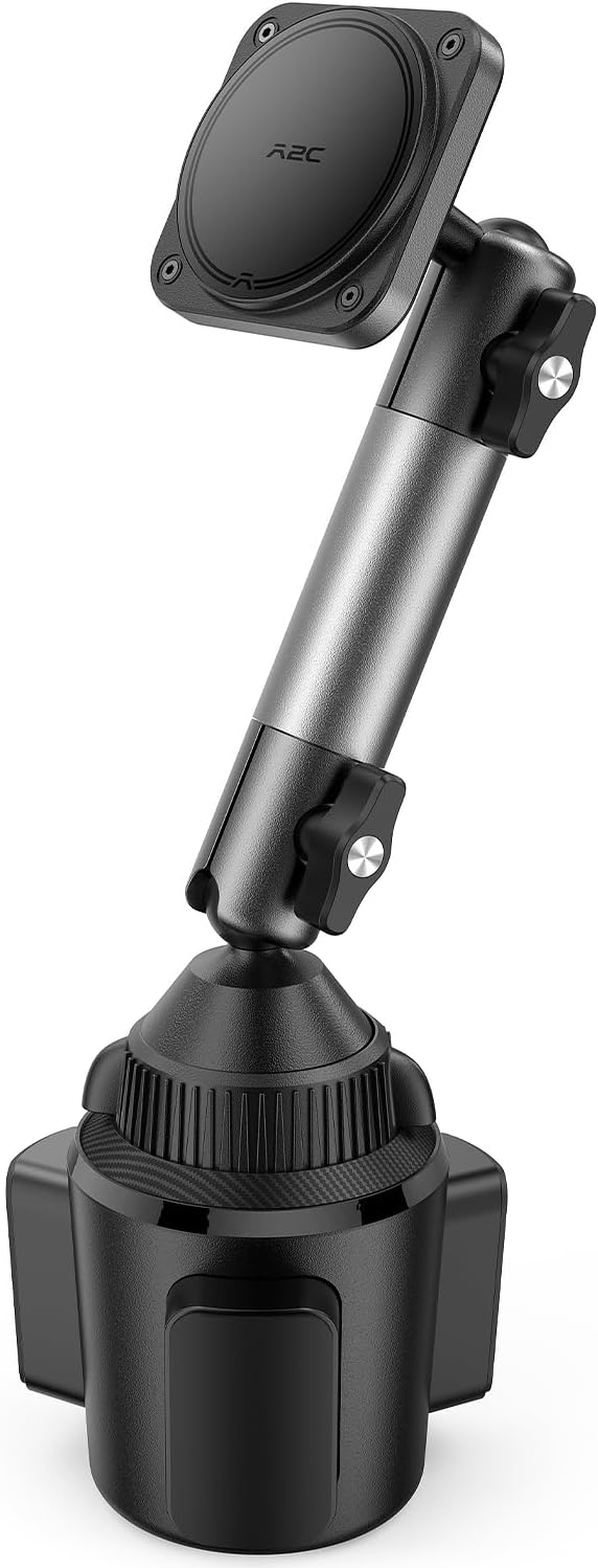 APPS2Car Heavy Duty Magnetic Cup Phone Holder Mount | Aluminum Arm | Dual Ring N55 Magnets | Fits 3"-4" Cup Holders, 20mm Ball Joint | Compatible with MagSafe iPhone, Samsung, Smartphones