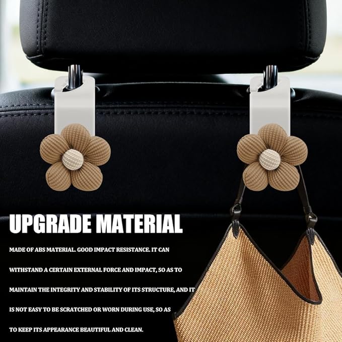 4PCS Car Headrest Hooks, Purse Hook for Car, Cute Flower Auto Backseat Organizer Hanger for Purse Grocery Bag Coat, Auto Seat Back Organizer Storage Hanger Holder Fit Vehicles (White/Orange)