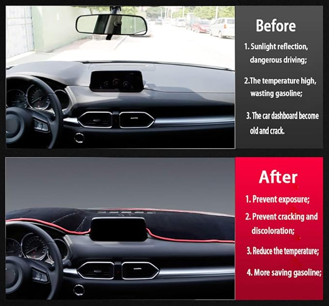 Beerte Black Car Dash Cover fit for Mazda CX-5 2026 2025-2017 Flannel Dashboard Center Console Cover Protector Sunshield Cover Dash Mat Pad (Without HUD)