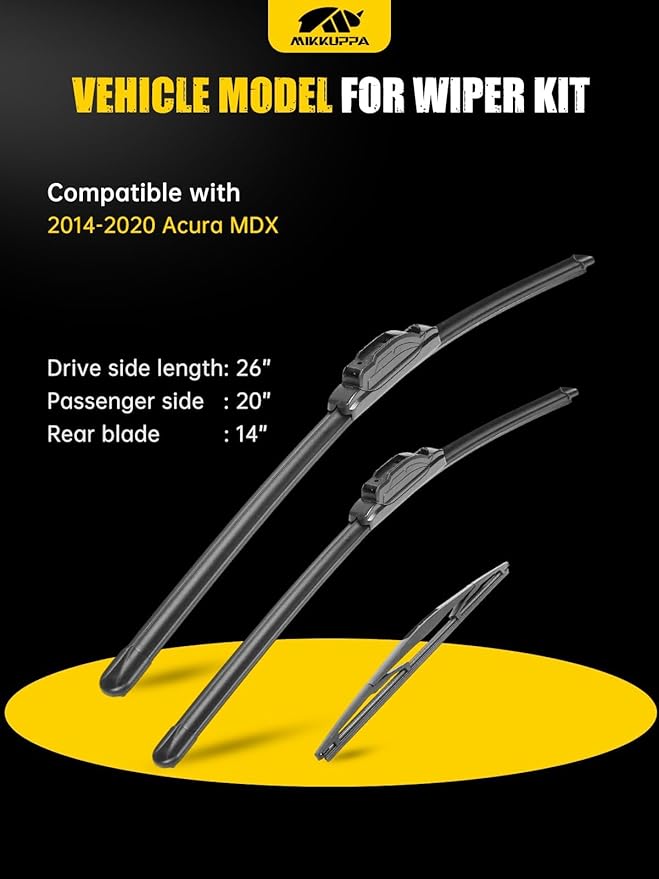 MIKKUPPA 26"+20"+14" Windshield Wipers Blades Replacement for 2014-2020 Acura MDX, U/J HOOK Front & Rear All Season Wiper Blades Set(Pack of 3)