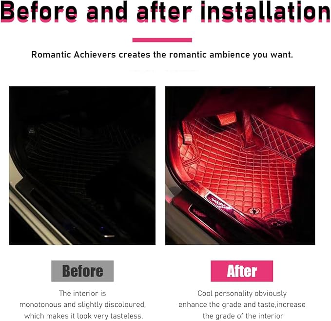 Car LED Strip Light, 24 LEDs RGB Neon Interior Atmosphere Lights, 12V Under Dash Ambient Night Light, USB Port Auto Interior Decorative Lamp, Universal Car Accessories (Red)