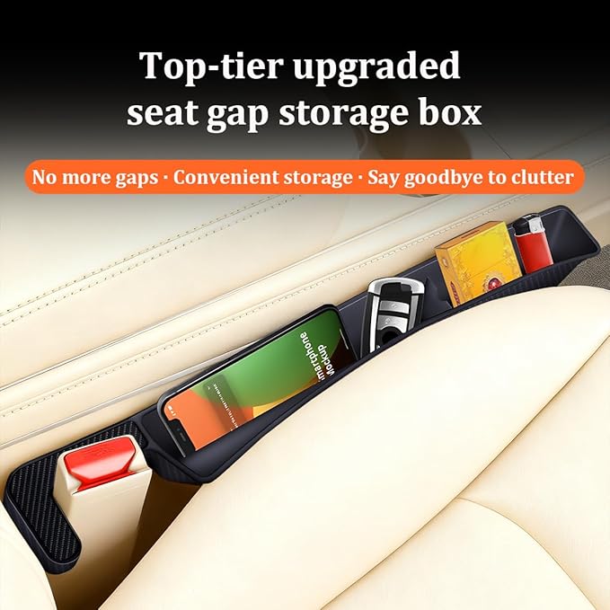 Car Seat Gap Filler, 2PCS Anti-Drop Multifunctional Vehicle Seat Side Space Organizer with 2 Storage Areas, Automotive Interior Chair Side Plug Strip, Universal for SUV Sedan Truck (Black)