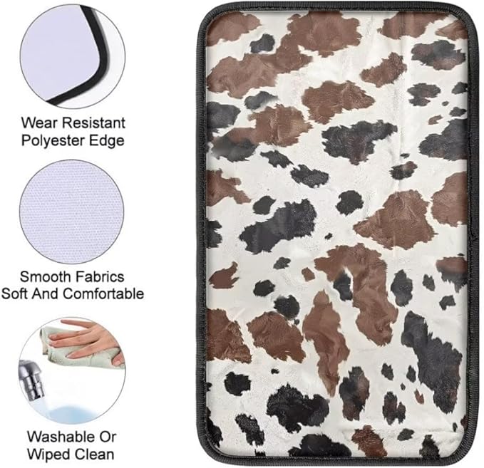 Coldinair Brown Cow Print Car Armrest Cover,Auto Center Console Pad,Soft Seat Box Cover Protector Cushion,Car Accessories Decor for Most Cars,Sedan,Truck,SUV