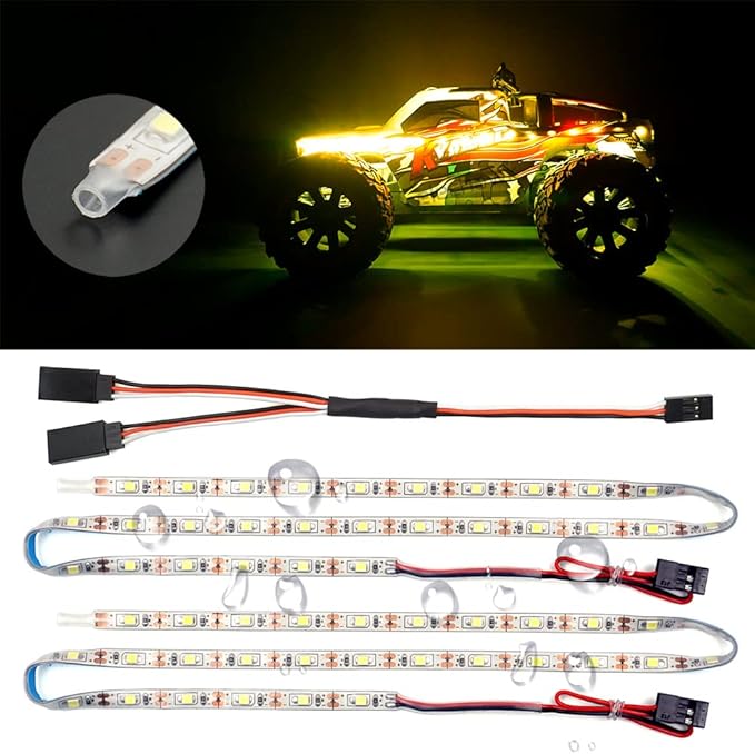 Waterproof LED Light Strips for RC Cars Trucks Airplanes Boats Drones Fixed Wing AR Wing Model Underglow Light (Yellow)