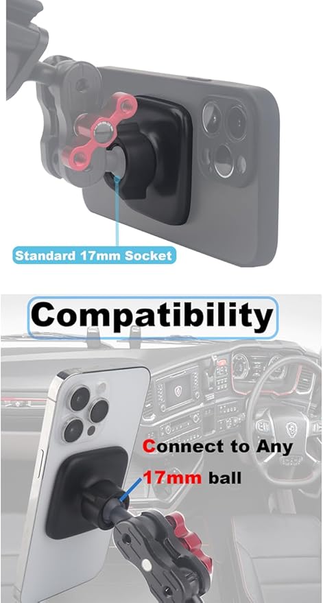 17mm Magnetic Phone Mount Base for MagSafe 0.67" Ball Socket, Replacement Phone Car Mount Accessory (Simple Square Design)