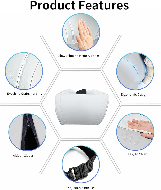 Car Neck Pillow for Tesla Model Y/3/S/X/Cybertruck Memory Foam Headrest Pillow Ergonomic Design Neck Support Seat Headrest Softness Comfortable Car Pillow (White, 1 Pack)