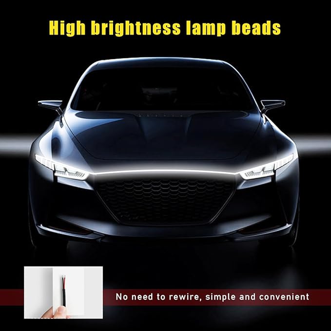 Ohleats 79 Inch Car Hood Light Strip, Exterior Flexible Daytime LED Running Light, Waterproof Auto LED Strip Light with Dynamic Scan Start-up Effect, Car Accessories for SUV Truck (White)