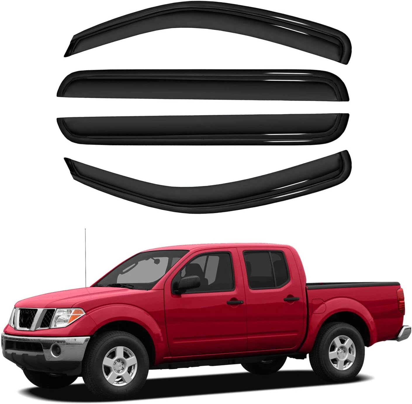 4pc Sun Rain Guards Window Visor Wind Deflector Compatible with 05-12 Nissan Pathfinder Smoke