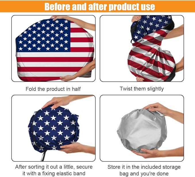 American Flag Car Windshield Sun Shade, Foldable Car Front Window Sunshade for Car SUV Truck, Auto Interior Sun Protection Cover, Blocks UV Rays & Keeps Your Vehicle Cool (USA Original Flag, Large)
