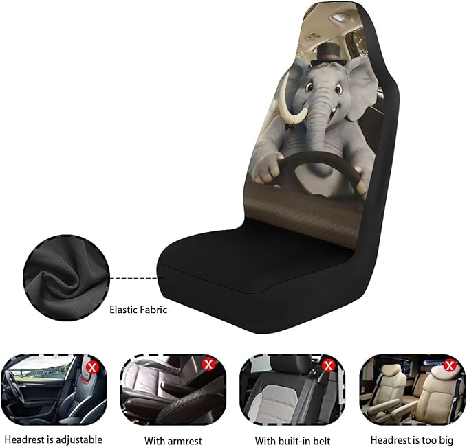 Elephant Car Front Seat Covers Set of 2 Funny Nonslip Car Seat Covers Front Seats Only Stretch Polyester Fabric Cover Cars Seats Covers Protector for Cars Sedans SUVs