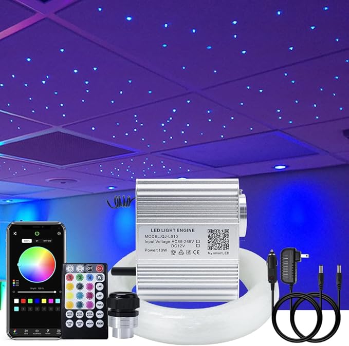 AKEPO Fiber Optic Lights kit Twinkle+ APP Control + Music Effect for Star Ceiling Sky Light Car Home Use, RGBW Light Engine+Optical Fiber Cable 375pcs of 9.8ft/3m(0.03+0.04+0.06in)+28key Remote