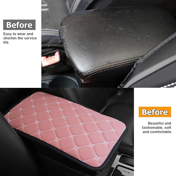 HZEL Car Center Console Cushion Pad, PU Leather Vehicle Armrest Protection Cover, Waterproof Automotive Interior Arm Rest Seat Box Mat Accessories, Universal for SUV, Sedan, Truck (Pink)