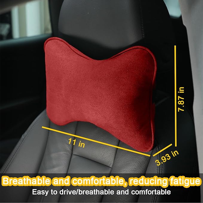 Car Neck Pillow, Soft Comfortable Memory Foam Auto Headrest Pillow Cushion with Adjustable Strap, Breathable Ergonomic Design Car Neck Pain Relief Cushion, Universal for Vehicles (Red)