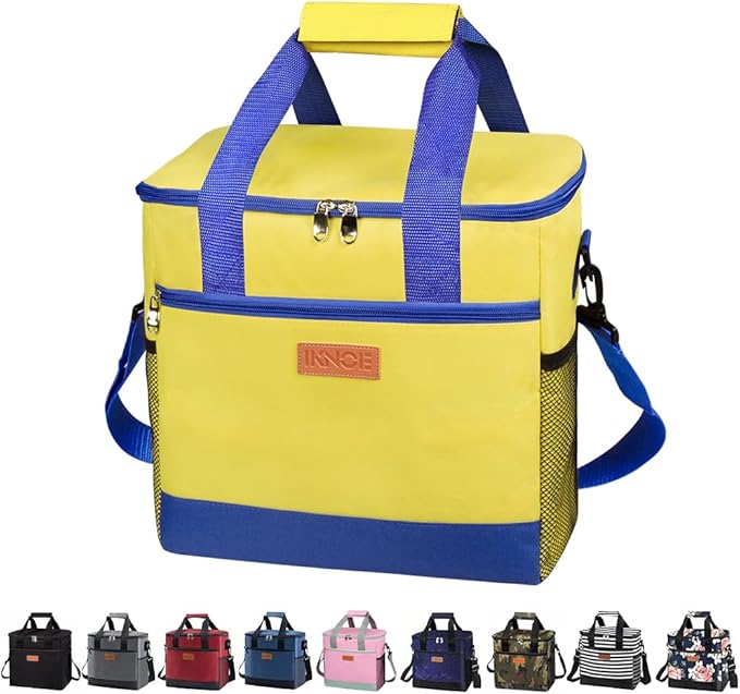 Iknoe Large Cooler Bag Collapsible 24 Can Insulated Bags Leakproof Lunch Cooler Tote with Multi-Pockets for Adult Insulated Thermal Bag for Beach, Picnic, Office Work(Yellow)