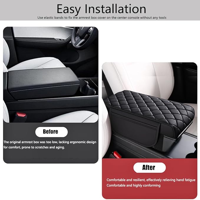 Universal Memory Cotton Car Armrest Box Pad, 2026 New Leather Car Armrest Box Pad with 2 Storage Bags, Auto Armrest Seat Box Cover, Center Console Cover Cushion for SUV, Car, Truck (Brown)