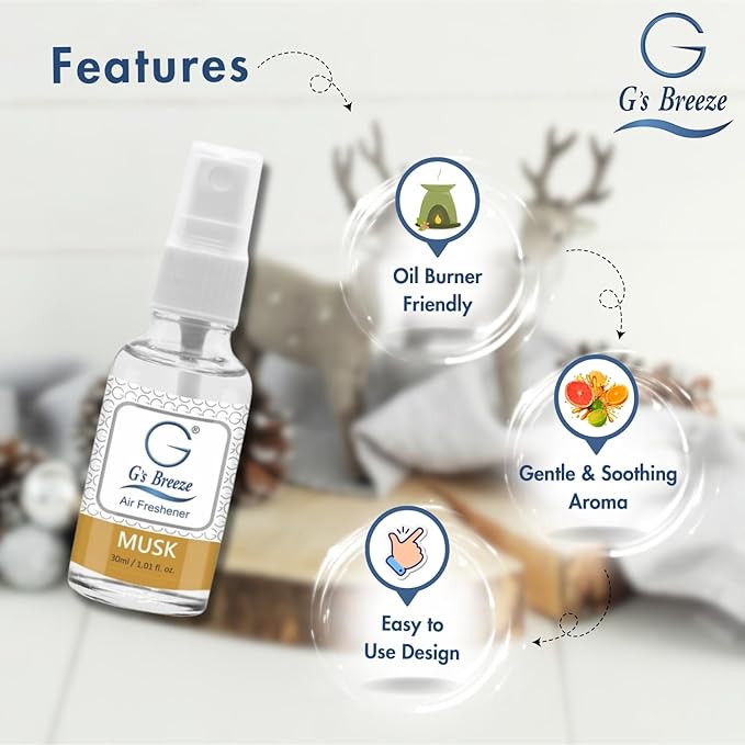 G's Breeze Musk Air Freshener – Rich Musk and Woody Scent for Home, Office & Car – Transform Your Space with Warm, Earthy Aroma that Brings Comfort, Depth & Touch of Elegance to Any Atmosphere