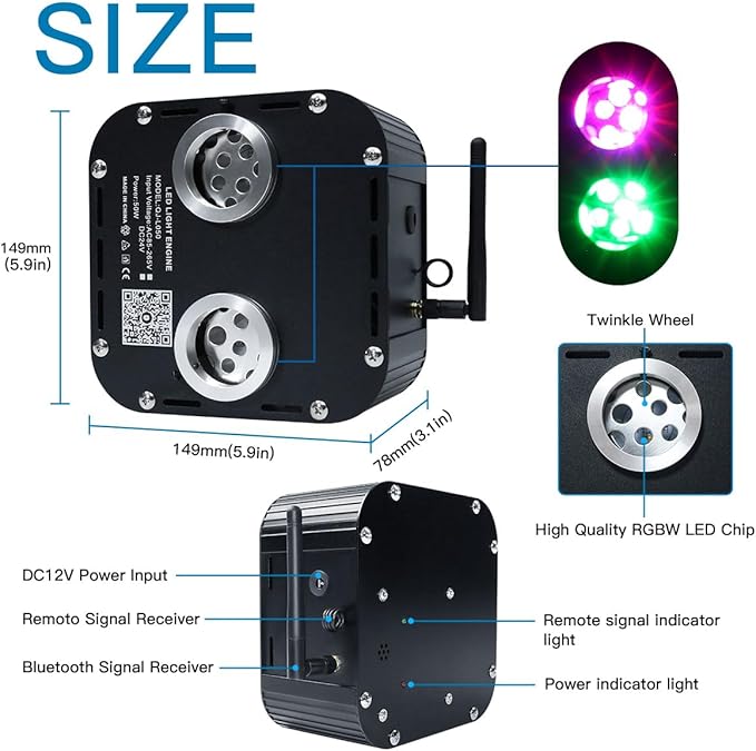 AKEPO 50W Dual-Head Dual-Color Twinkle Fiber Optic Light Engine, Twinkle+Same or Different Color+Bluetooth APP Control+Music Activated+28-Key Remote for Home Fiber Optic Star Ceiling Kit