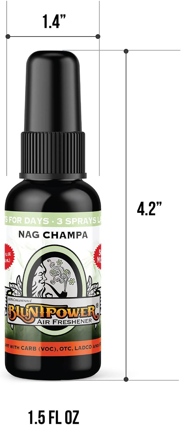 BluntPower (Nag Champa, 1 Pack) Concentrated Air Freshener for Room and Car Spray - Oil-Based Diffuser Spray Bottle - Long-Lasting Bathroom Spray, Car Freshener, & Odor Eliminator Spray