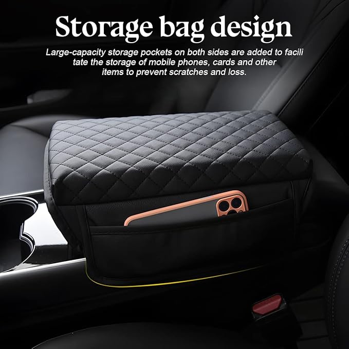 zipelo Car Armrest Cushion, Carbon Fiber Leather Auto Center Console Pad, Memory Foam Armrest Box with Storage Bag, Hand Rest Pillow with Organizer Pockets, Universal Fit for Most Vehicles (Beige)