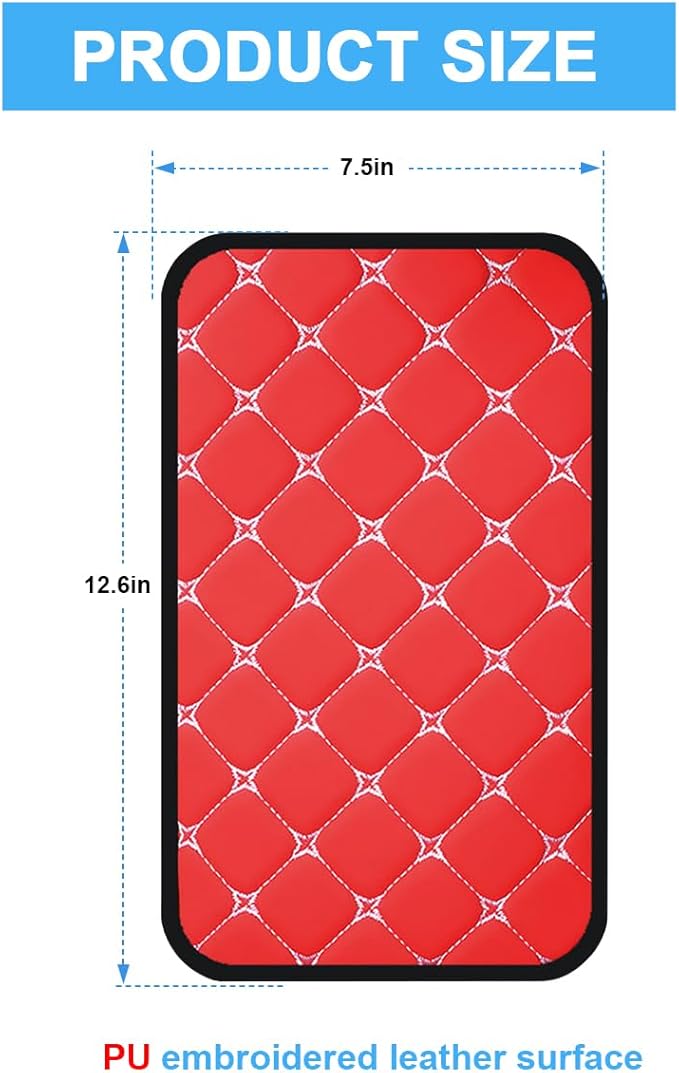 Car Center Console Cushion Pad, PU Leather Vehicle Armrest Cover Protector, Anti-Scratch Automotive Interior Arm Rest Seat Box Mat Accessories, Universal for SUV Sedan Truck (Red)