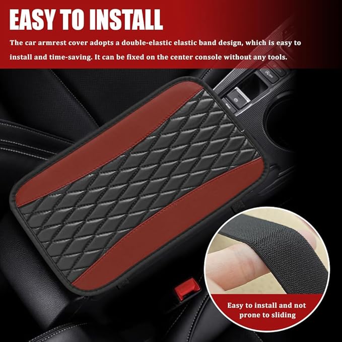 Car Center Console Cushion Pad, Armrest Cover for Car, Leather Waterproof Armrest Seat Box Cover, Auto Accessories Comfortable Arm Rest Box Cushion Pad for Most Vehicles (Coffee)