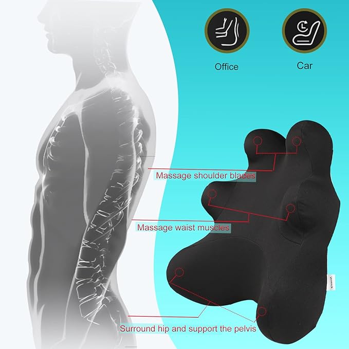 Lumbar Support Pillow for Ofiice Chair, Patented Ergonomic Back Support for Back Pain Relief with Adjustable Strap, Lumbar Support Pillow Relieving Lumbar Muscle Strain (Black)
