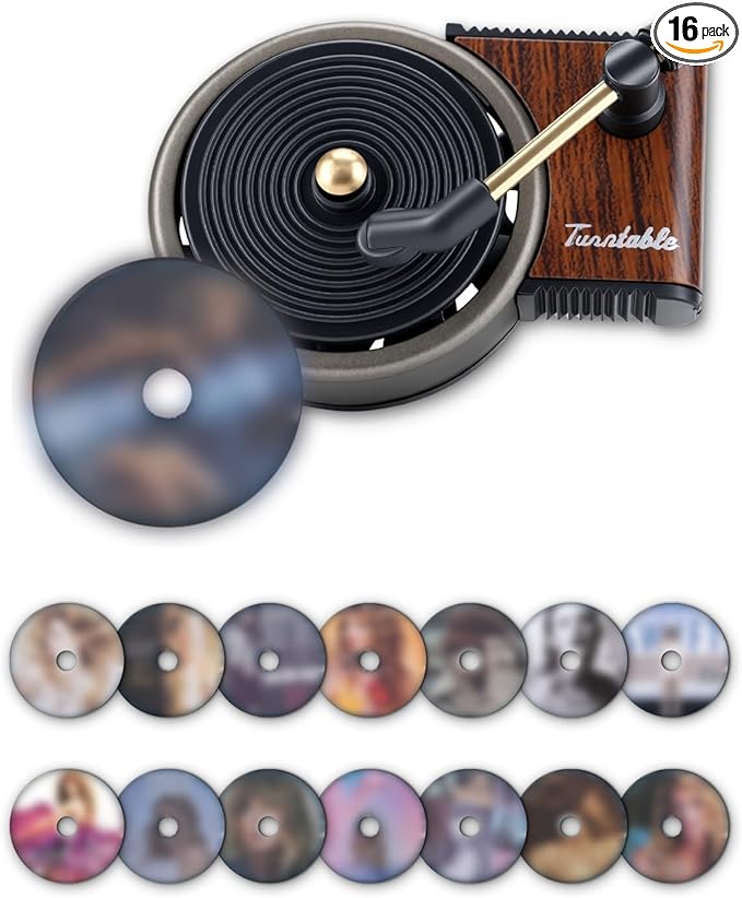 Record Player Car Air Freshener Vent Clip with 15pcs Refill Pads, Retro Ocean Breeze Aromatherapy Diffuser for Taylor Merch Gift, Air Freshener Car Decor Accessories, Music Lovers Gifts