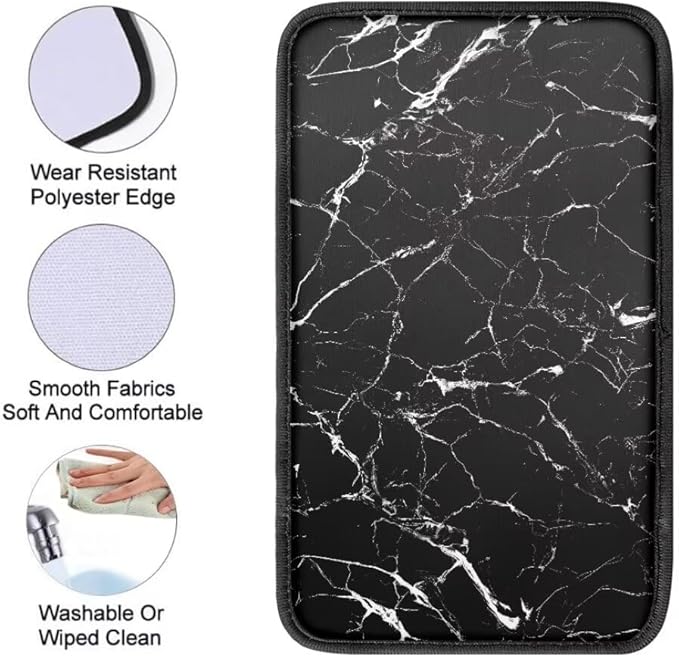 Coldinair Black Marble Print Universal Car Center Console Pad Soft Armrest Protector Cover Fit for Most Vehicle,SUV,Truck,Car Interior Accessories Decor