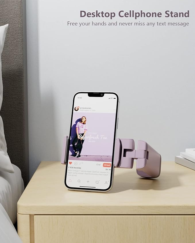 MiiKARE Travel Essentials Airplane Phone Holder, Universal Handsfree Phone Mount for Flying with 360 Degree Rotation, Travel Must Haves Phone Stand for Desk, Tray Table, Black&Purple