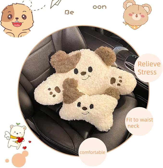 Car Headrest and Lumbar Support for Driving Cute Dog Car Headrest Pillow Head Neck Support Girl-Style Interior Decor