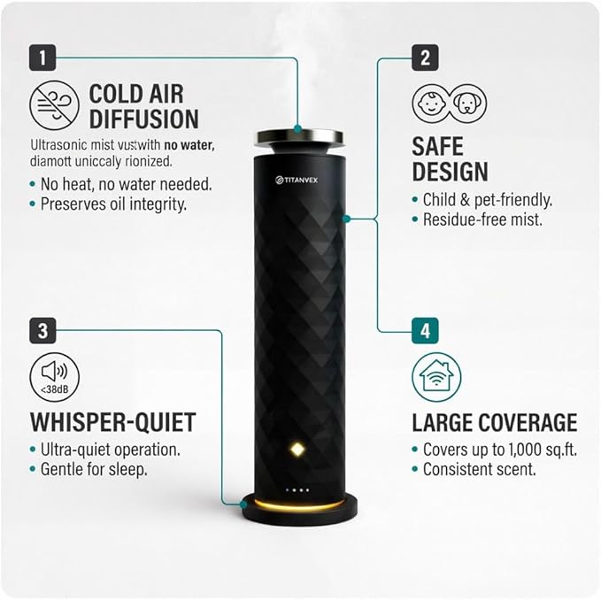 Essential Oil Diffuser Bundle - Cordless Waterless Diffuser for Home, Office, Car, Bathroom – USB Rechargeable Remote Control Portable Nebulizer Aromatherapy Diffusers – 1,100Sq. Ft. Coverage