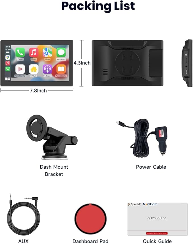 CarPlay Screen with Android Auto, CL798 7'' Portable Touchscreen with Portrait & Landscape Modes, Magnetic Bracket, GPS Navigation, Mirror Link, Bluetooth, Voice Control, OTA Update