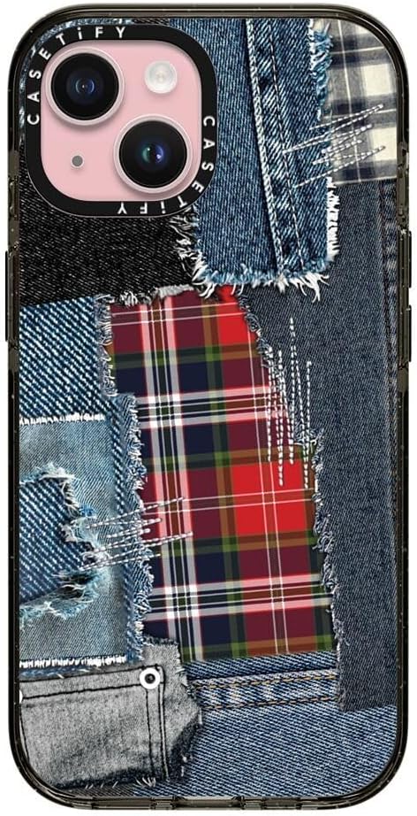 CASETiFY Impact iPhone 15 Case [Slim/Compatible with Magsafe / 8.2 ft. 4X Military Grade Drop Protection] - Plaid Disorder Case - Clear Black