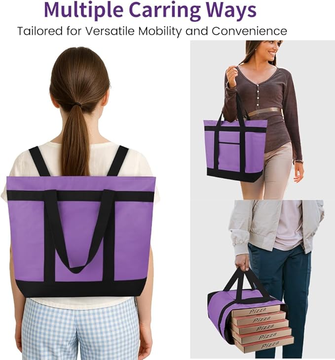 mosago Insulated Grocery Tote Bags, Large Reusable Cooler Bags with Zipper, Leakproof Thermal Shopping Bags for Food Delivery, Beach, Travel, Uber Eats & Picnic, Collapsible Personalized, Purple