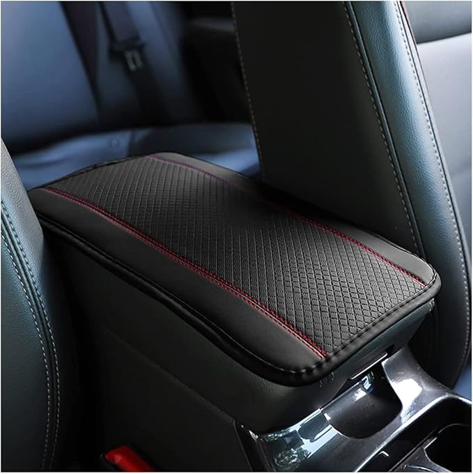 Ziciner Leather Car Center Console Armrest Pad, PU Waterproof Auto Seat Box Cover Protector, Hand Rest Cushion Protection Pad, Vehicles Interior Accessories Universal for Car,SUV (Black & Red A)