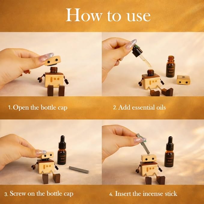 Car Air Freshener Wobbly Wooden Doll – Reusable & Refillable Linden Wood Car Diffuser Ornament, Handmade Shaking Feet Dashboard Decoration, Add Any Fragrance, 3 Scents (Lavender, Hilton & Jasmine)