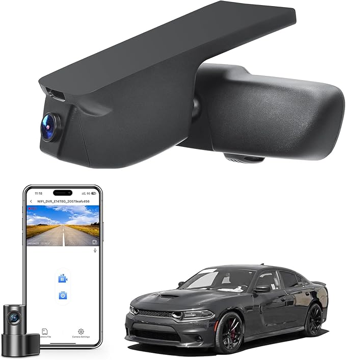 Front 4K & Rear 1080P Dash Cam Custom Fit for Dodge Charger 2015 2016 2017 2018 2019 2020 2021 2022 2023(Model A),GT R/T SRT Hellcat Widebody SXT Scat Pack,Integrated OEM Look,WiFi & App,128GB Card