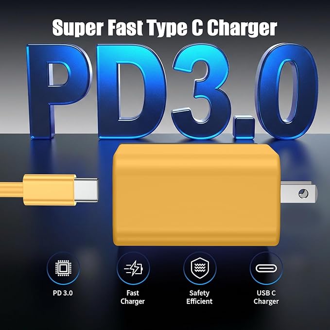 3Pack USB C Charger for Samsung Galaxy S24 Ultra, Super Quite Fast Charging Type C Block with 6FT C to C Cord for Samsung Galaxy Tab S9 S8 S23 Ultra S22 Ultra S23 S22 S21 Note 10 Plus 20,Yellow