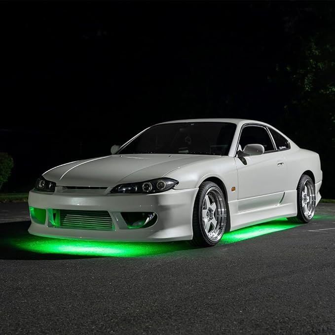 LEDGlow 4pc Green Flexible Car Slimline LED Underbody Underglow Accent Neon Lighting Kit - 4 Unique Patterns - Water Resistant, Low Profile Tubes - Includes Control Box & Remote