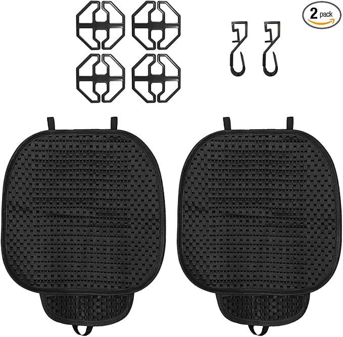 2PCS Ice Silk Car Seat Cushion, Breathable Cooling Anti-Slip Car Seat Protector Cushion with Storage Pocket, Universal Comfort Front Drivers Seat Cover Pad for Cars SUV Truck Interior (Black)