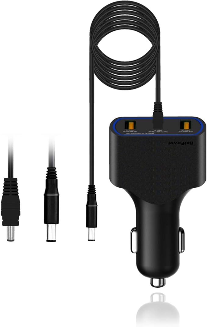 BatPower CCD2 High Power Delivery 120W Car Charger Compatible with Dell Inspiron Latitude XPS Mini Precision Studio Vostro Laptop Notebook DC 12v-24v Auto Adapter